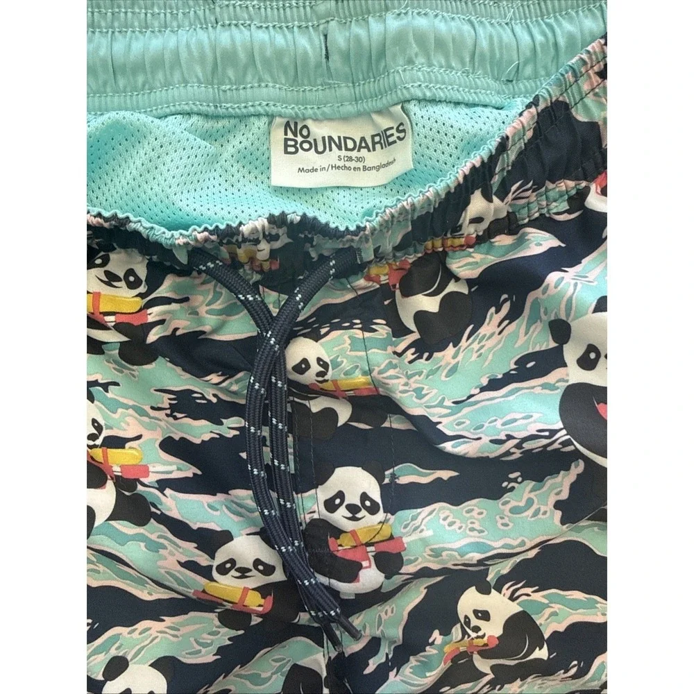 No Boundaries Elastic Waist Blue Panda Swim Trunks Men's Size S (28-30)